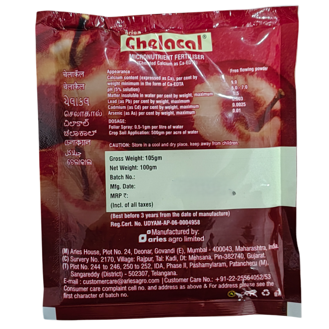 Aries Chelacal Chelated Calcium Ca-EDTA 9% Micronutrient Fertilizer