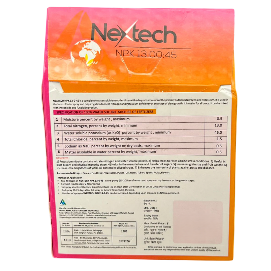 Nextech NPK 13:00:45 Fertilizer (Dose-200gm/acre)