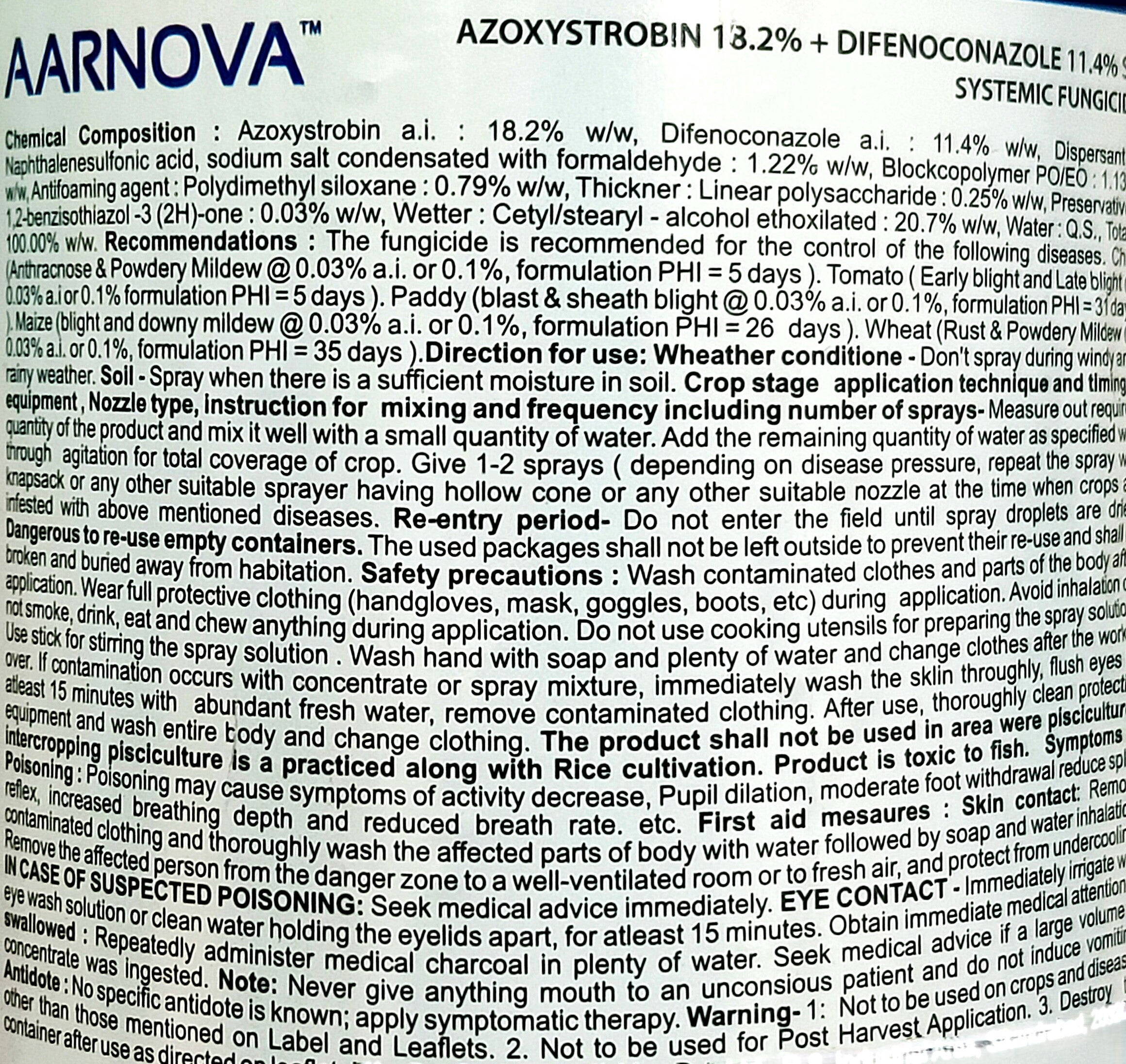 Axoxystrobin Azoxystrobin 18.2% + Difenoconazole 11.4% SC Fungicide - Aarnova ...