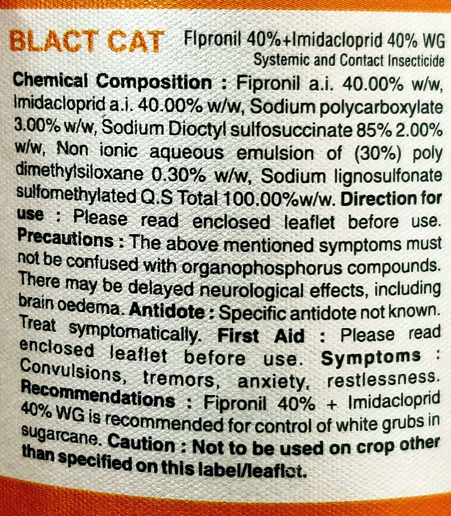 Black Cat (Fipronil 40% + Imidacloprid 40% WG) Insecticide