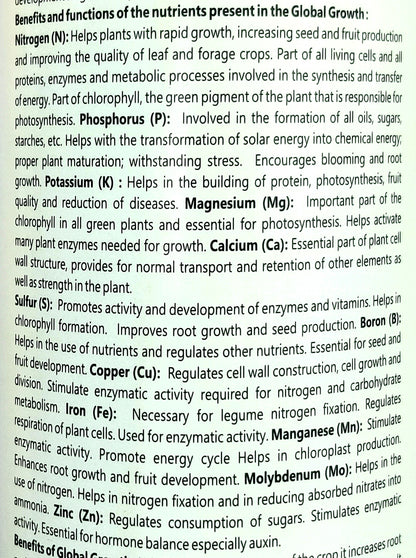 Global Growth liquid fertilizer mixture NPK 6:0:18 fortified with micronutrients