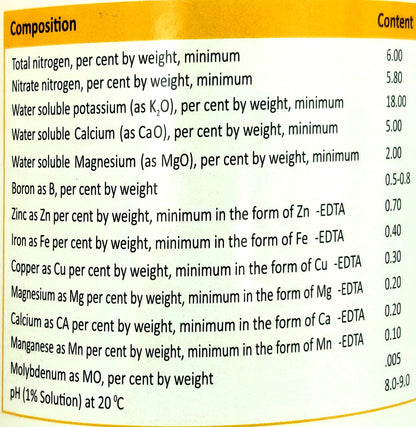 Global Growth liquid fertilizer mixture NPK 6:0:18 fortified with micronutrients