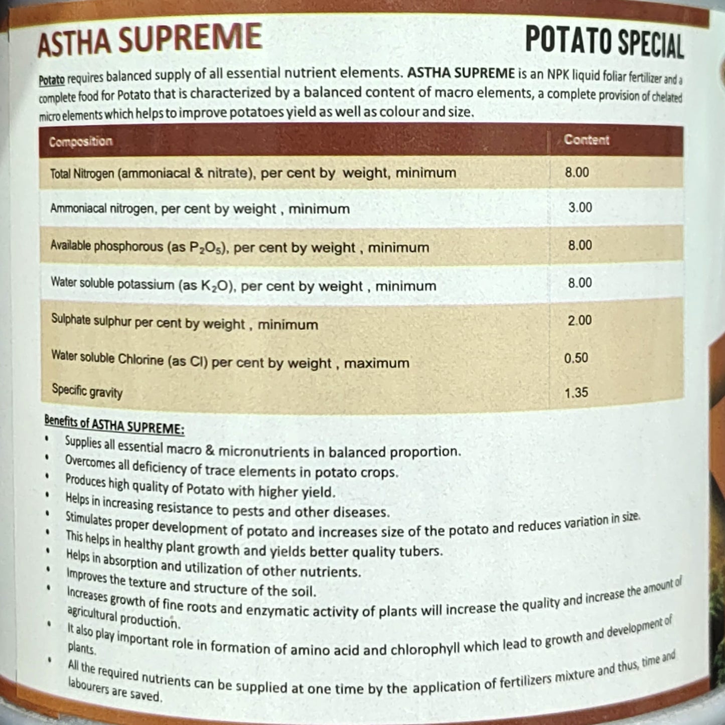 Astha Supreme Potato Special Water Soluble Mixture Fertilizer