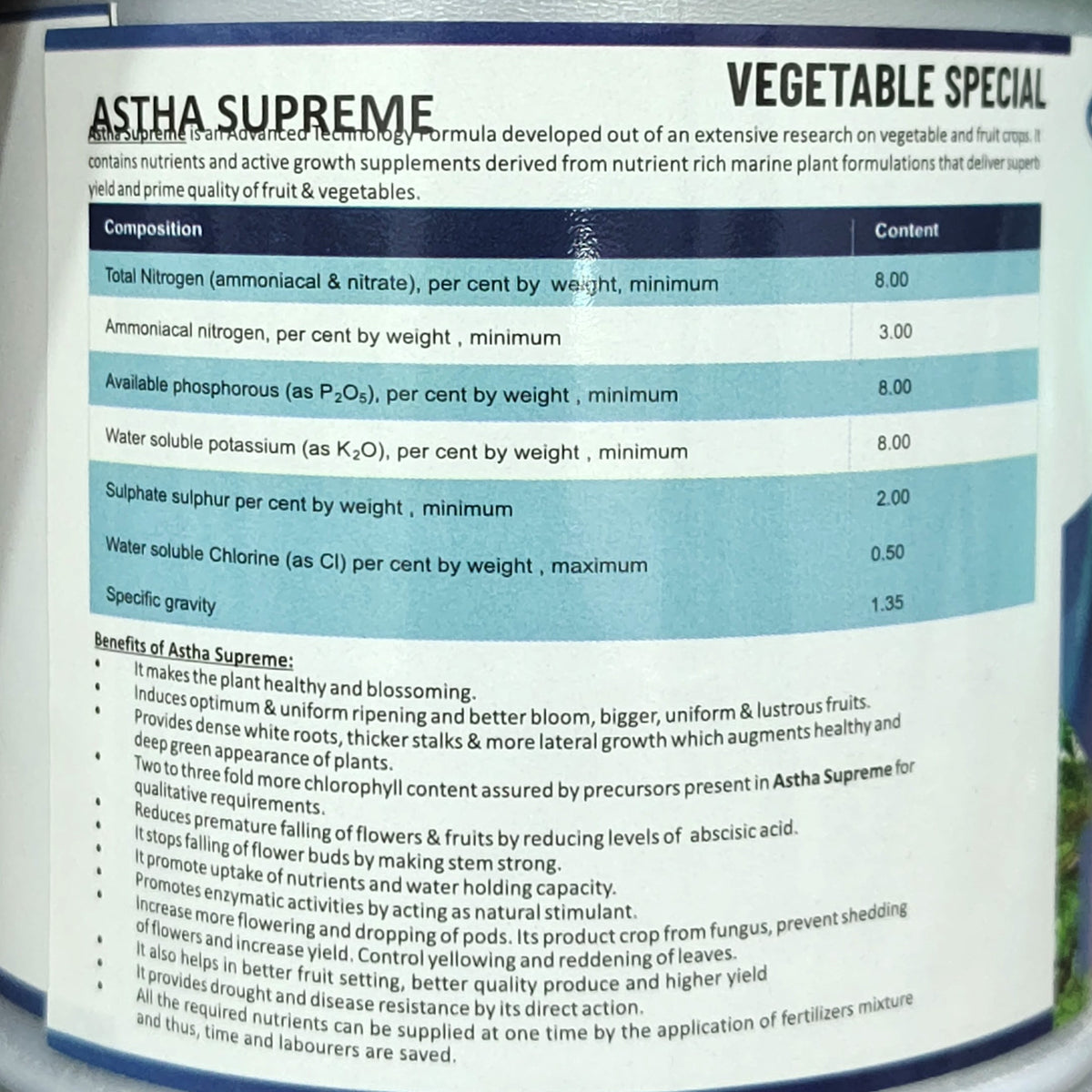 Astha Supreme Vegetable Special product label
