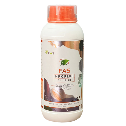 FAS NPK Plus 11:11:08 Liquid Fertilizer bottle - FarmMate.in
