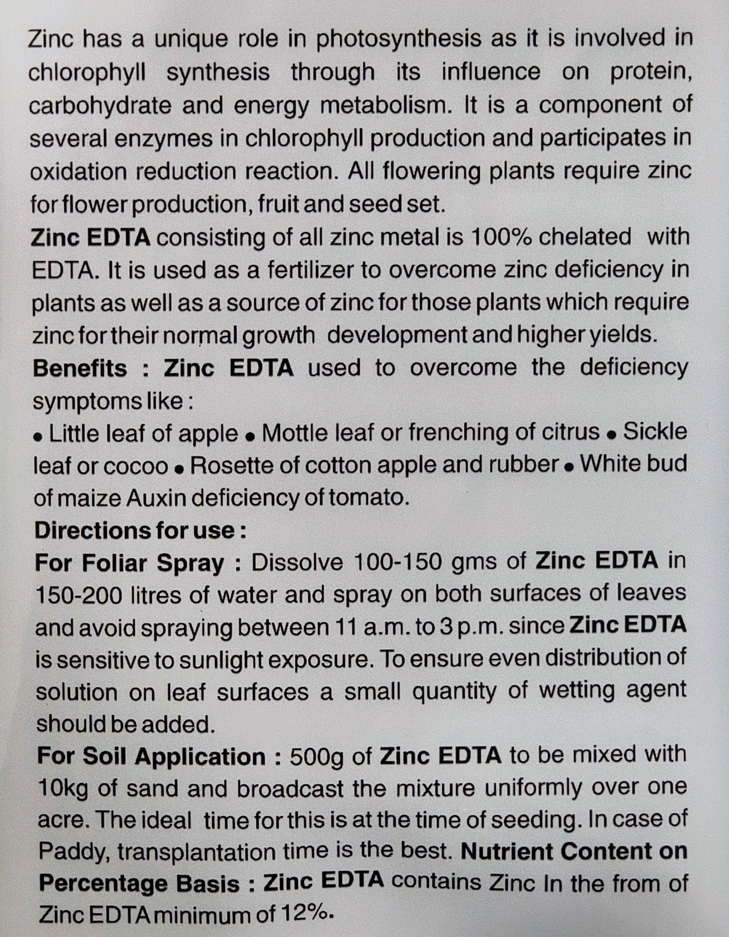 FAS Zinc Fertilizer pack size options