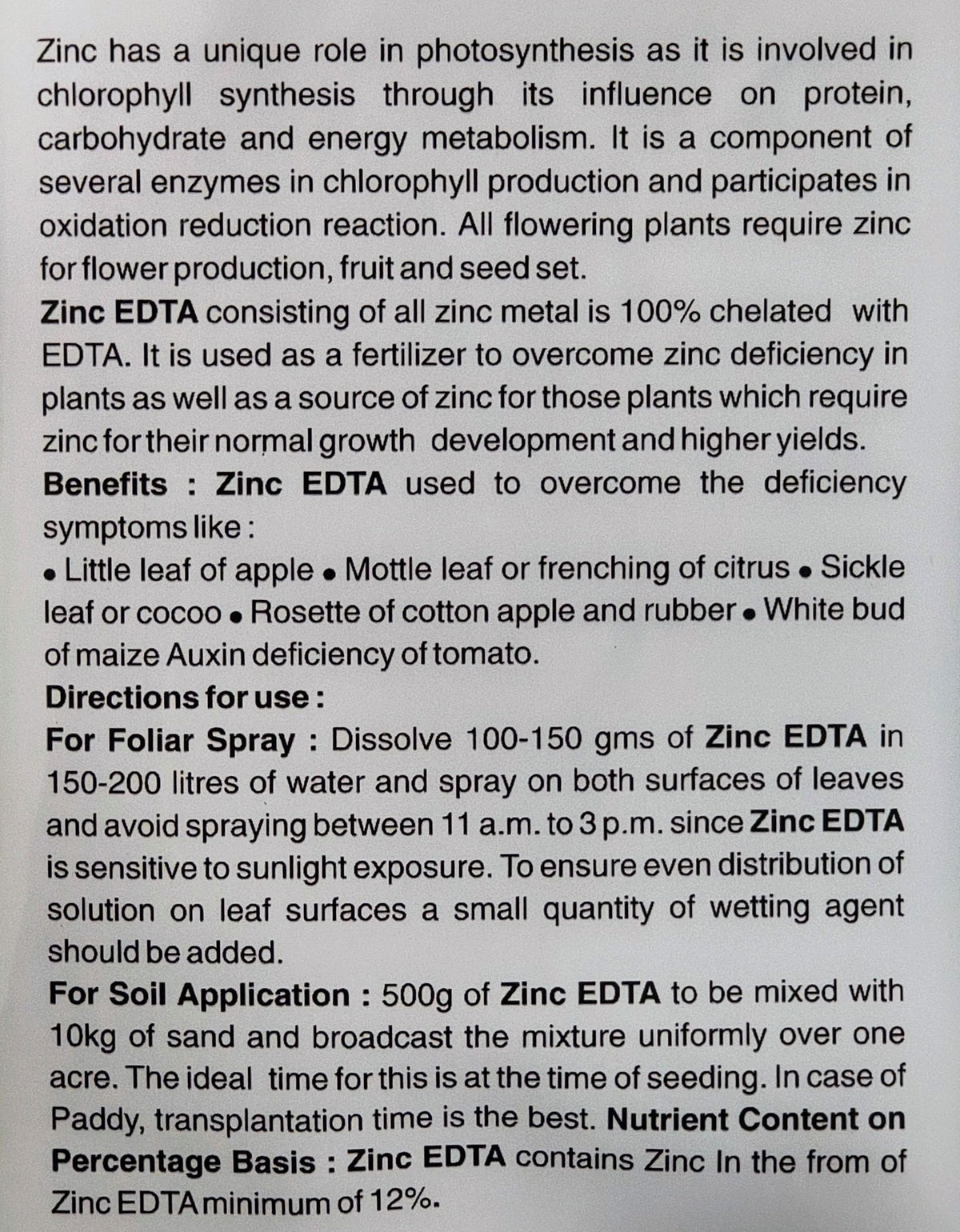 FAS Zinc Fertilizer pack size options