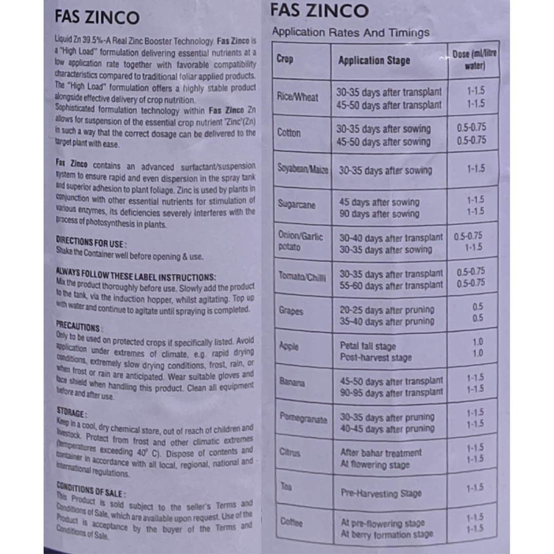 Fas Zinco Fertilizer for zinc deficiency correction