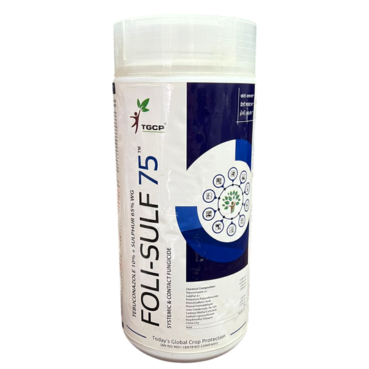 Foli-Sulf 75 Tebuconazole 10% + Sulphur 65% WG Fungicide bottle - FarmMate.in