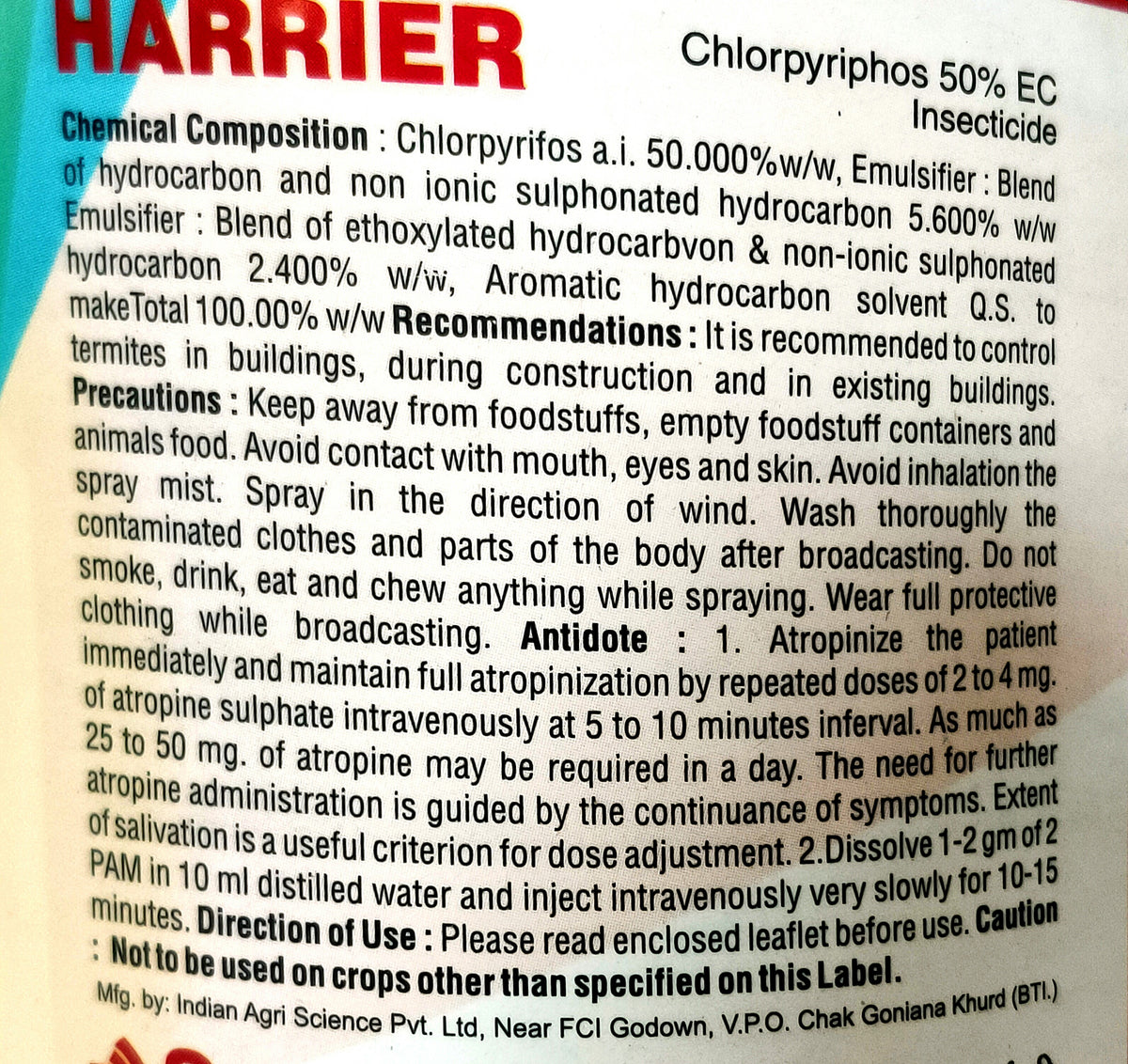 Harrier Insecticide product label