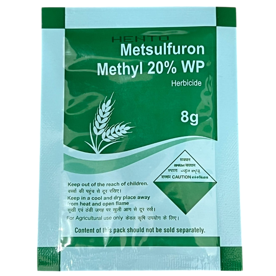 Hento Metsulfuron Methyl 20% WP Herbicide bottle - FarmMate.in