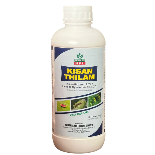 Kisan Thilam Thiamethoxam 12.6% + Lambda Cyhalothrin 9.5% ZC Insecticide bottle - FarmMate.in