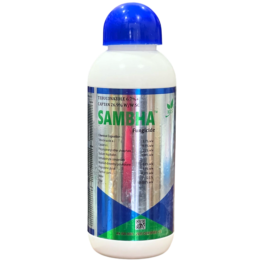 Sambha Tebuconazole 6.7% + Captan 26.9% SC Fungicide bottle - FarmMate.in