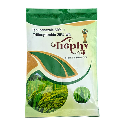 Trophy Tebuconazole 50% + Trifloxystrobin 25% WG Fungicide bottle - FarmMate.in